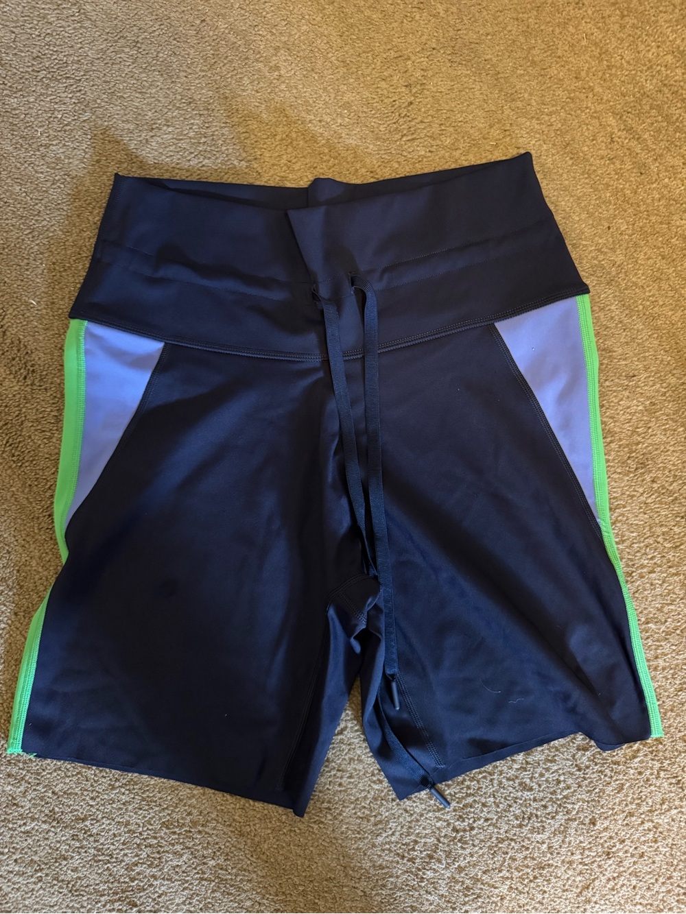 aerie Black Bike Shorts with Neon Green Trim